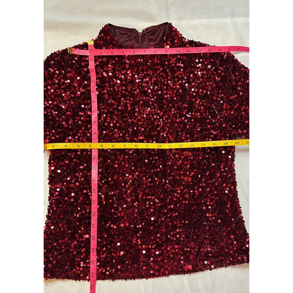 Nanette Lepore Beautiful Red Ruby Velvet Sequined Holiday Event Top Size M - Picture 8 of 9